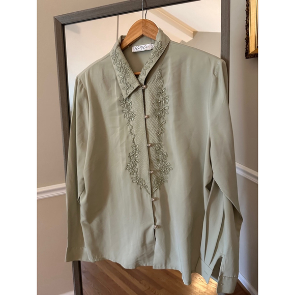Women's Cathy Choi Button Down Shirt Size 16 Green - Picture 1 of 5